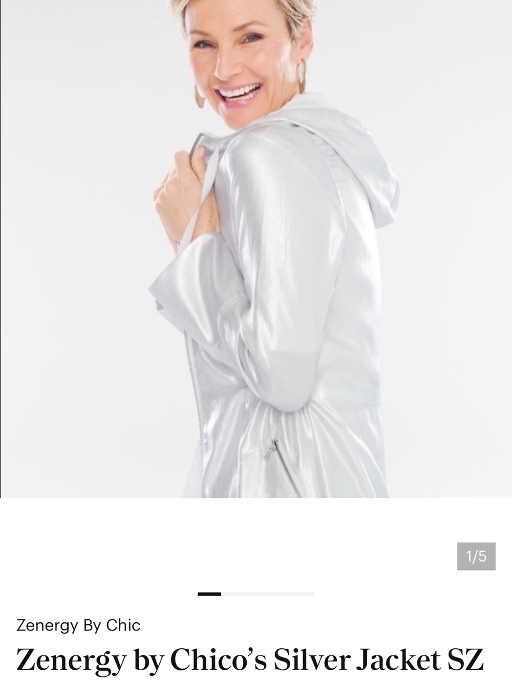 Chico's Zenergy Shine Anorak - Light Silver/White Jacket - Size L or 12